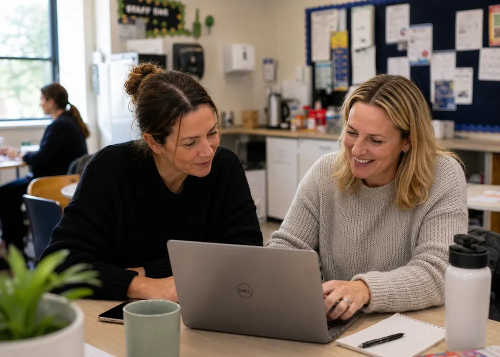 Two colleagues reviewing Ten Points together